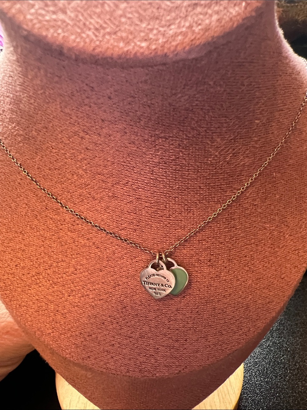 Authentic Return to Tiffany Double Heart necklace with blue heart